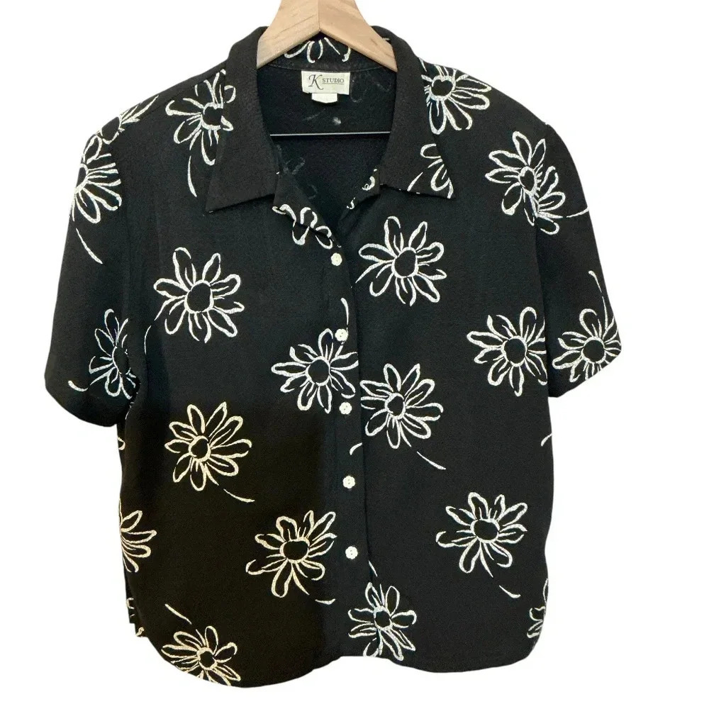 K Studio Vintage Floral Graphic Print Button Down Shirt, 14